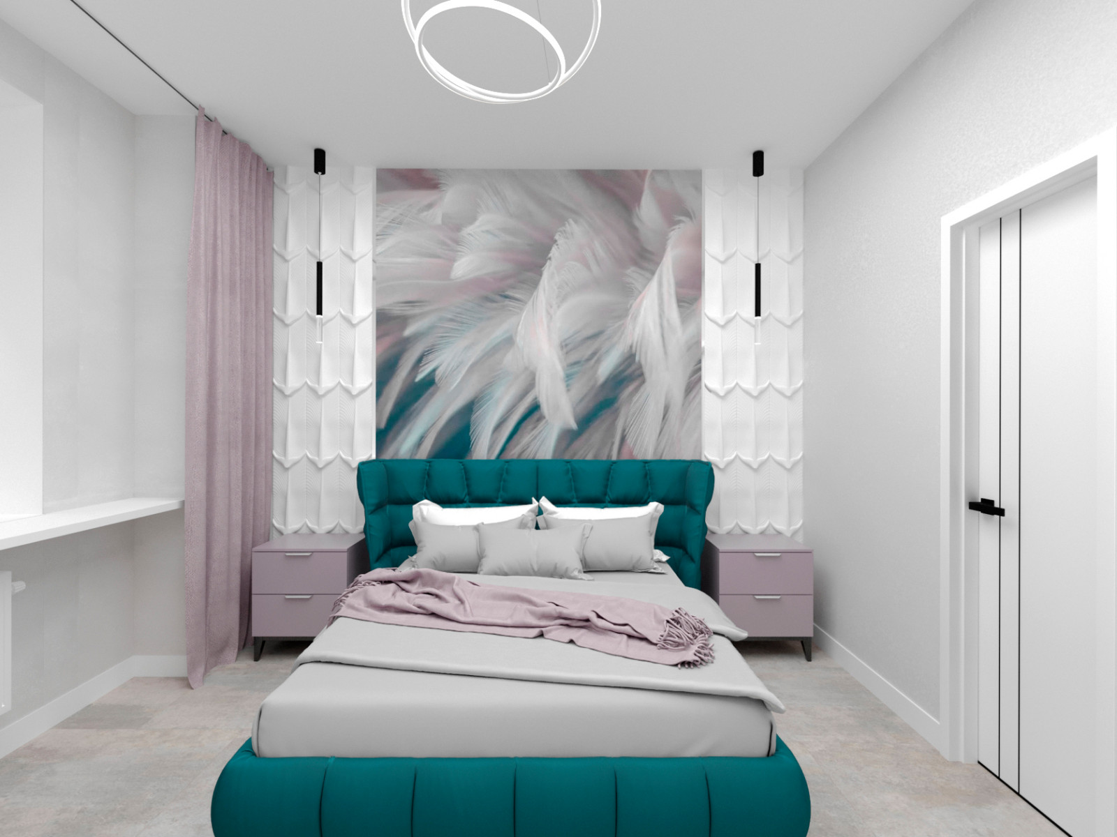 Воздушный дизайн спальни в пастельной гамме.