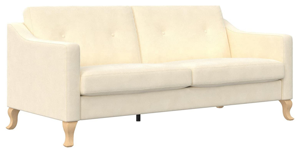 Mid Century Modern Sofa, Natural Wooden Legs With White Linen ...