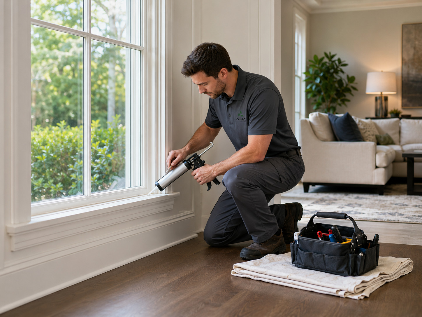 Technician Renewing Window Caulk