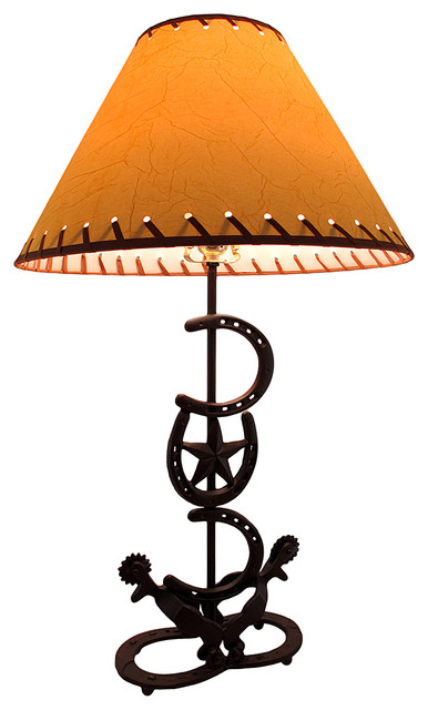 Horseshoes And Spurs Western Style Metal Lamp W Leather Look Shade
