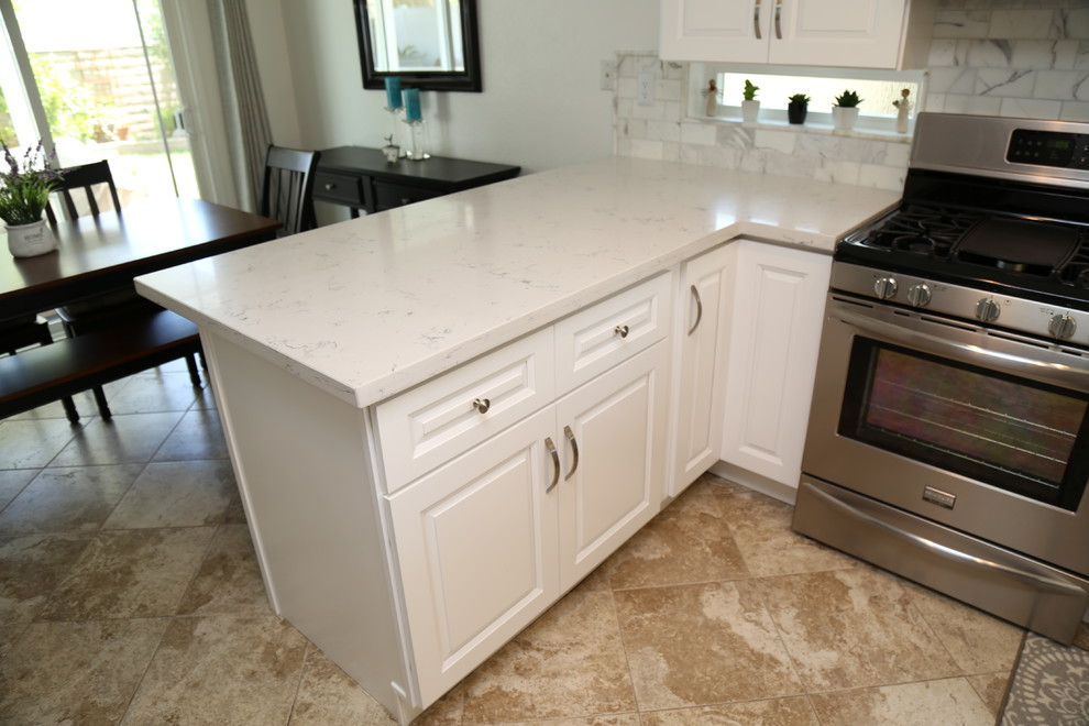 White Quartz on White Traditional Kitchen Los Angeles