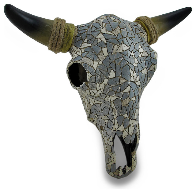 Bull Skull Wall Decor gray and white mosaic steer skull statue bull skull wall hanging Bull Skull Wall Decor gray and white mosaic steer skull statue bull skull wall hanging