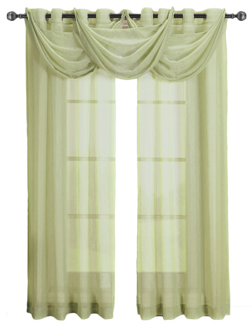Abri Grommet 5-Piece Window Treatment Set, Green, Panel Size: 100"x96", Valance: