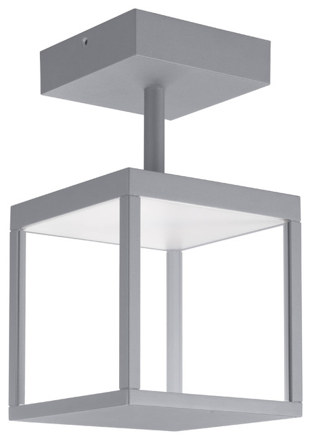 Reveal Outdoor Square Led Semi Flush Satin Gray Clear Glass