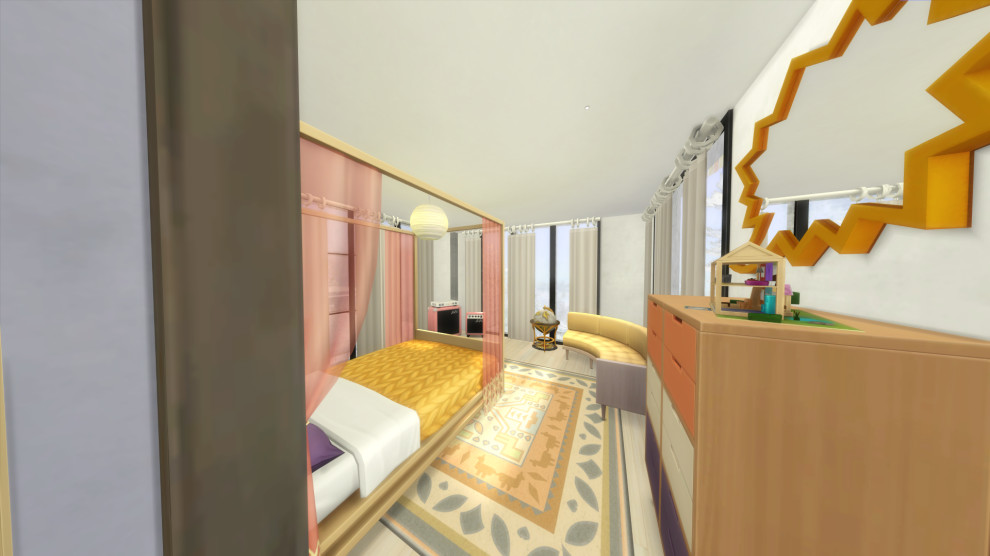 Exempel på ett mellanstort barnrum kombinerat med sovrum, med vita väggar, bambugolv och beiget golv