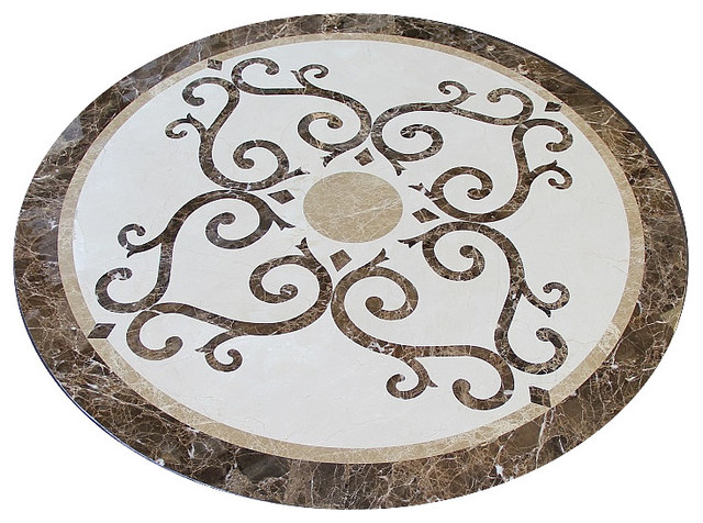 Elegant Marble Floor Medallion 36" Round, Waterjet Cut - Mediterranean