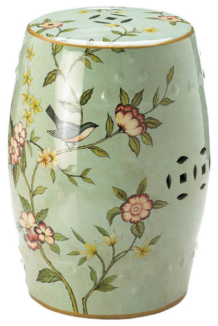 Floral Garden Decorative Stool Asian Accent And Garden Stools
