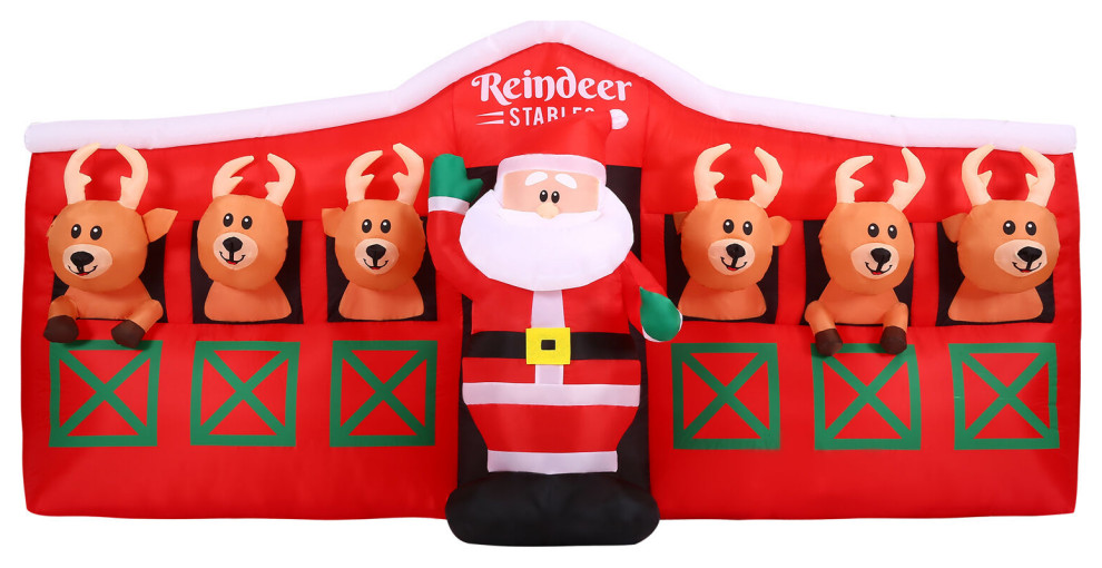 4Ft. Tall PreLit Inflatable Santa, Reindeer Stable Traditional