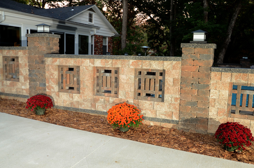 Home design - rustic backyard concrete paver home design idea