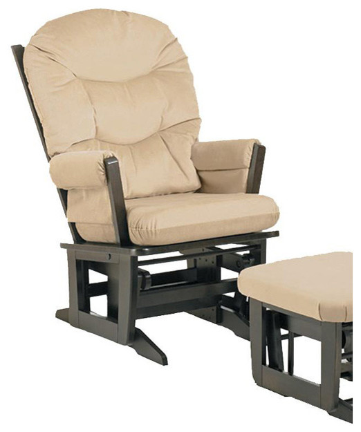 Dutailier Ultramotion Espresso Wood Glider with Microfiber-Fabric Upholstery