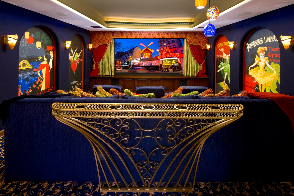 Inspiration for an eclectic enclosed home theatre in Los Angeles.