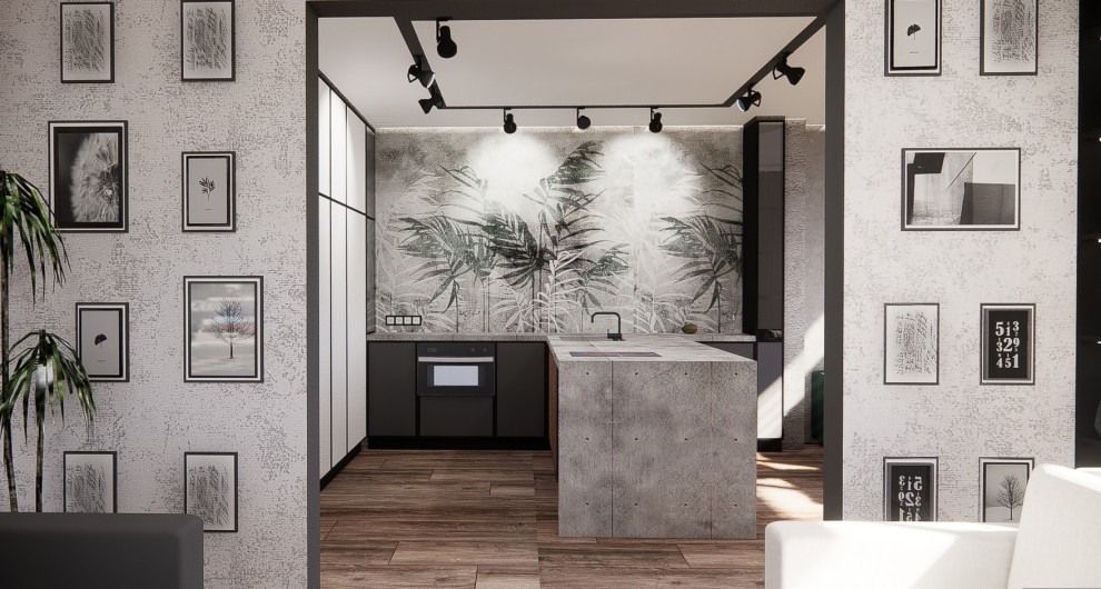 Графичный интерьер с элементами брутализма