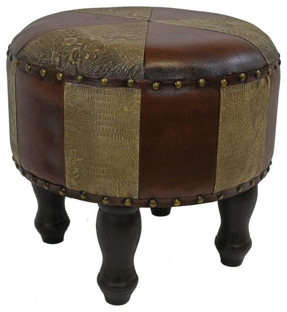 International Caravan Medium Round Faux Leather Stool Footstools And