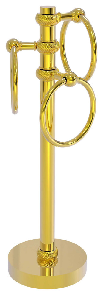 Vanity Top 3 Towel Ring with Twisted Accents, Polished Brass