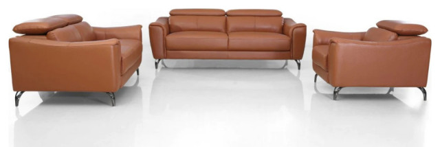 Kimmi Modern Cognac Leather Brown Sofa Set