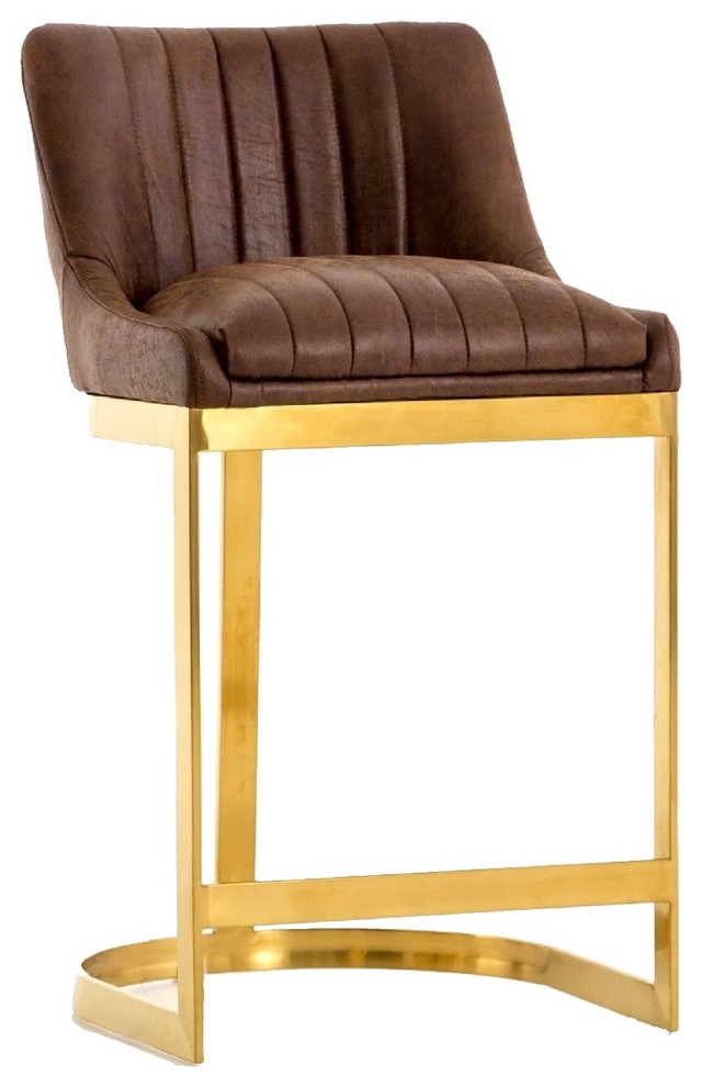 Rory Tobacco Leather and Gold Metal Counter Stool Contemporary Bar