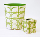 Worlds Away Oval Wastebasket Cream and Green