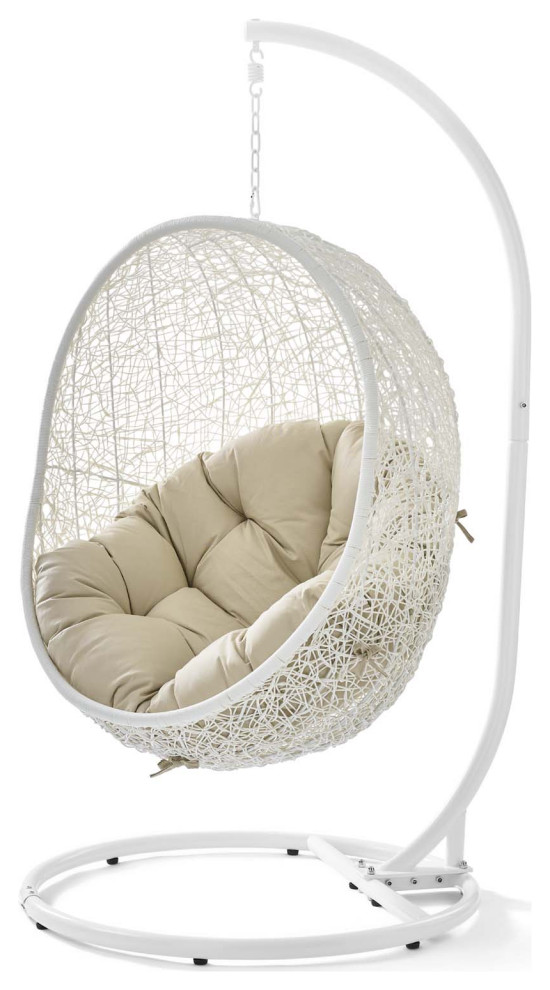 Swing Lounge Chair, Sunbrella, White Beige, Modern, Outdoor Patio Balcony Garden