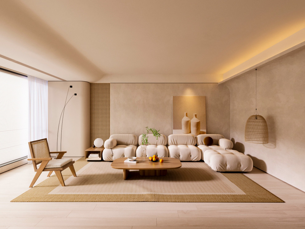 кухня-гостиная в тёплом стиле.