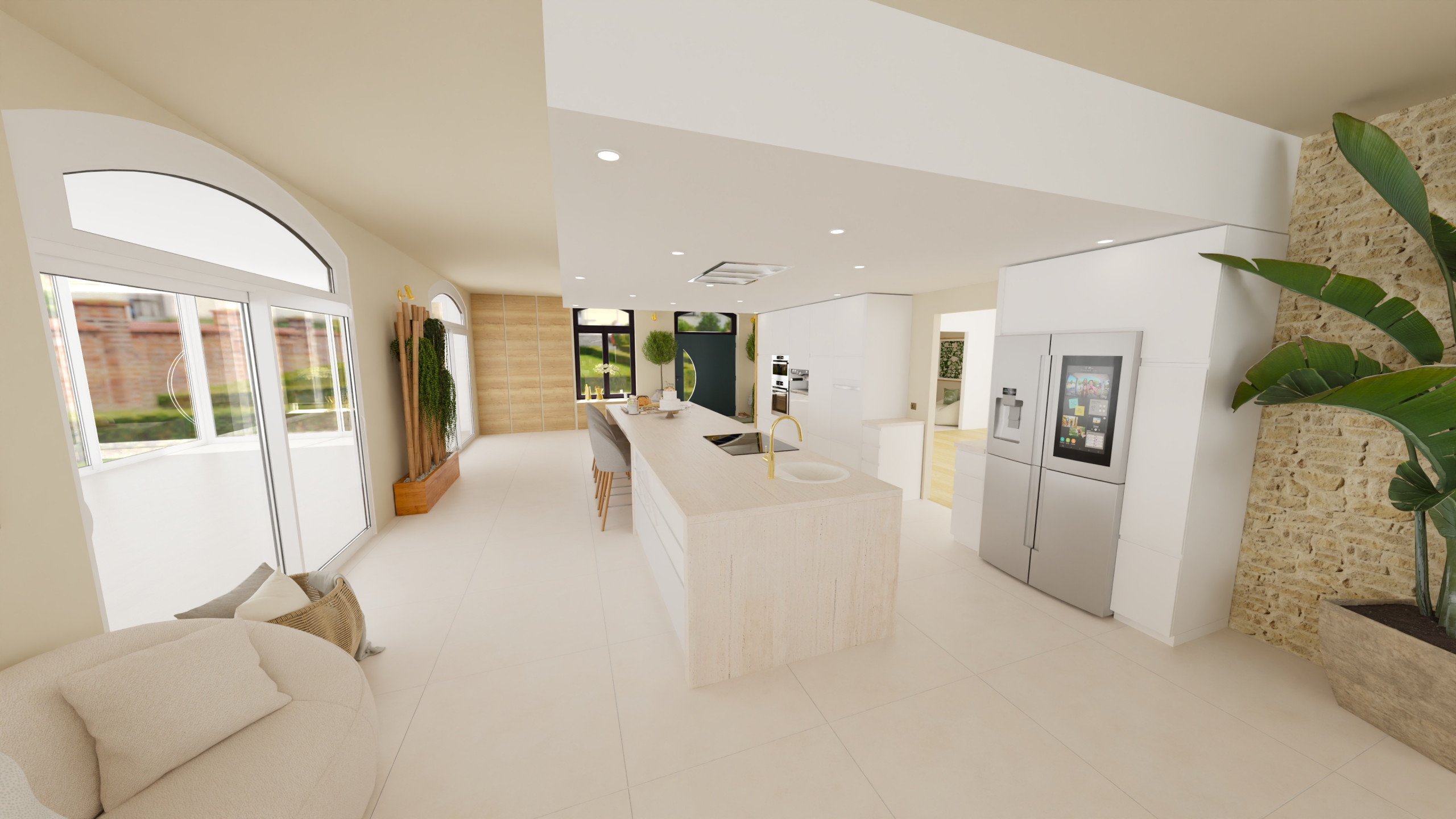 Aménagement d'une pièce de vie de 100 m² dans un style Contemporain