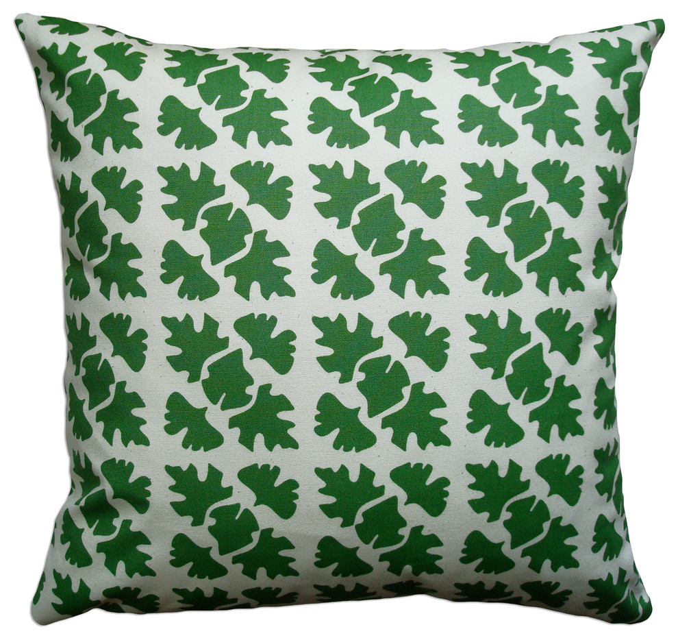 Hand Printed Canvas Pillow Shade, Leaf, 16x16 Contemporary