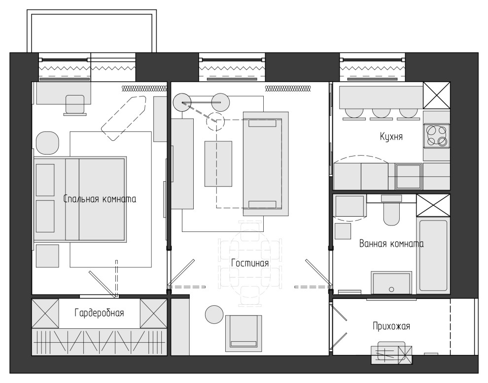 Дизайн-проект. 2-хкомнатная квартира на набережной. Москва. 2019 г.