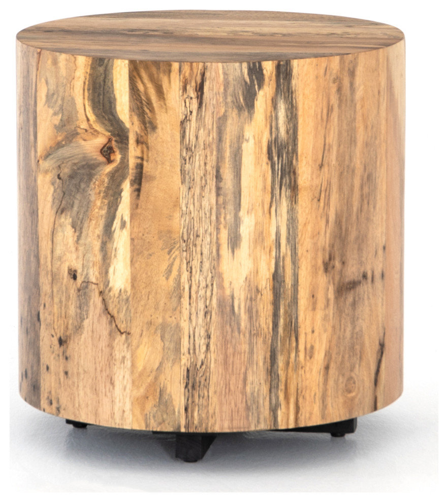 Four Hands Hudson Round End Table, Spalted Primavera