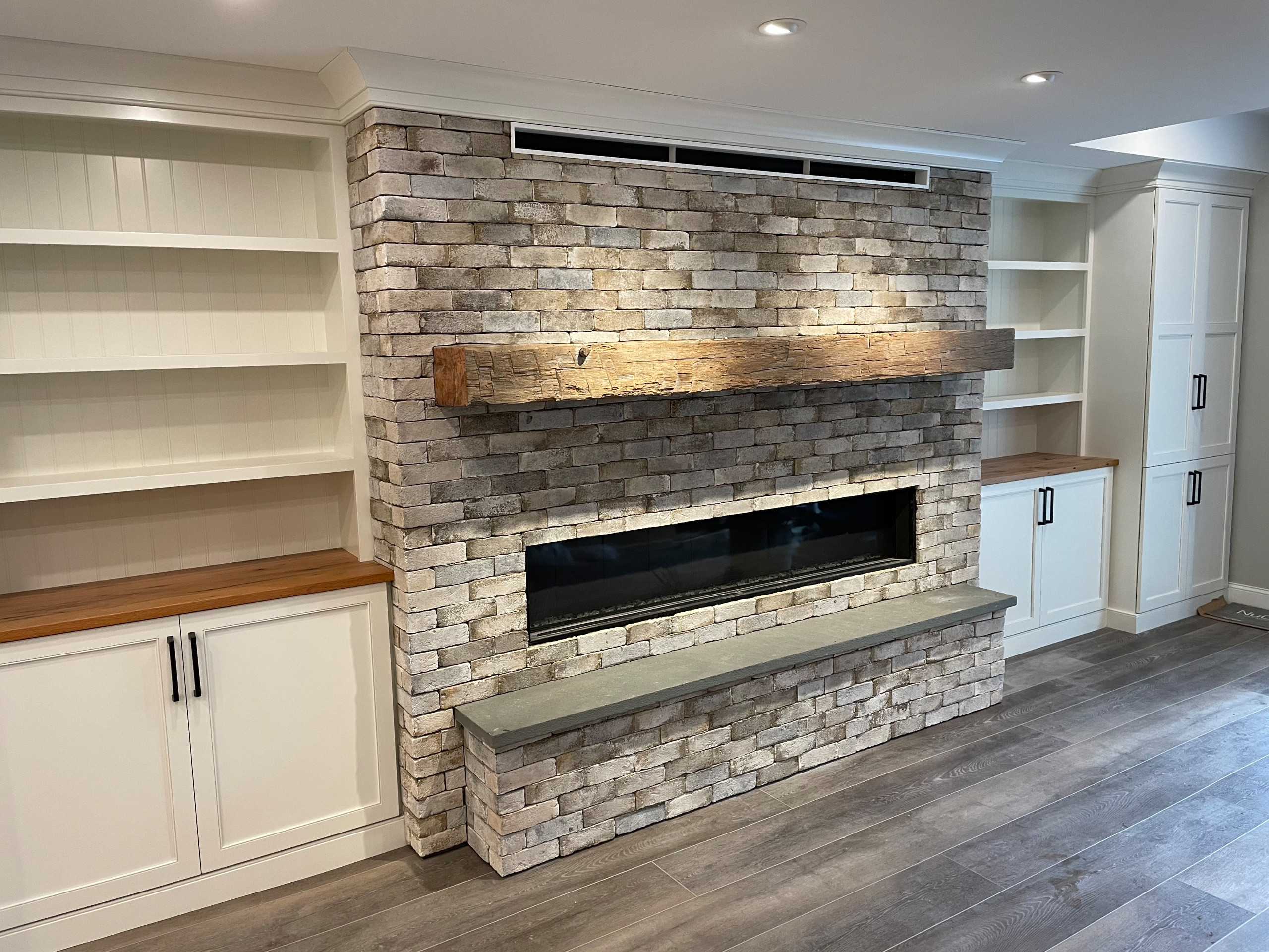 Indoor brick fireplace
