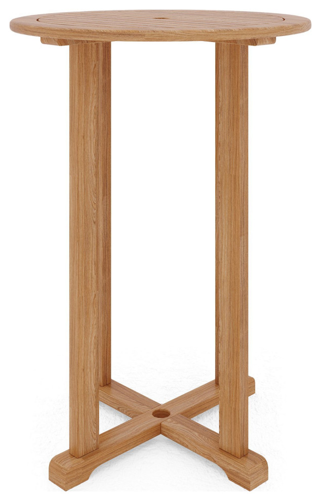 Clement Round Teak Bar Height Outdoor Bistro Table with Umbrella Hole