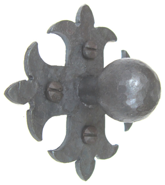 Rustic Spanish Style Fleur De Lis Cross Iron Knob Hammered HK1