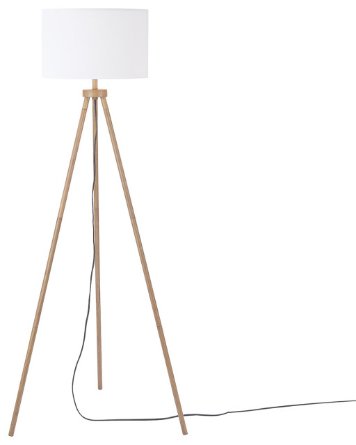 Shelly 60" Faux Wood Floor Lamp with White Linen Shade Midcentury