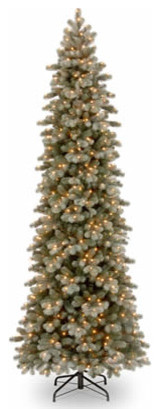 12' Feel Real Frosted Spruce Slim Christmas Tree With 950 Clr Lights