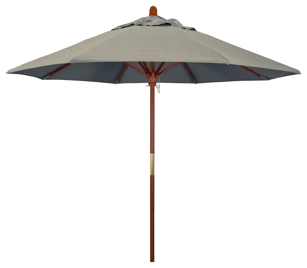 9' Square Push Lift Wood Umbrella, Sunbrella, Spectrum Dove