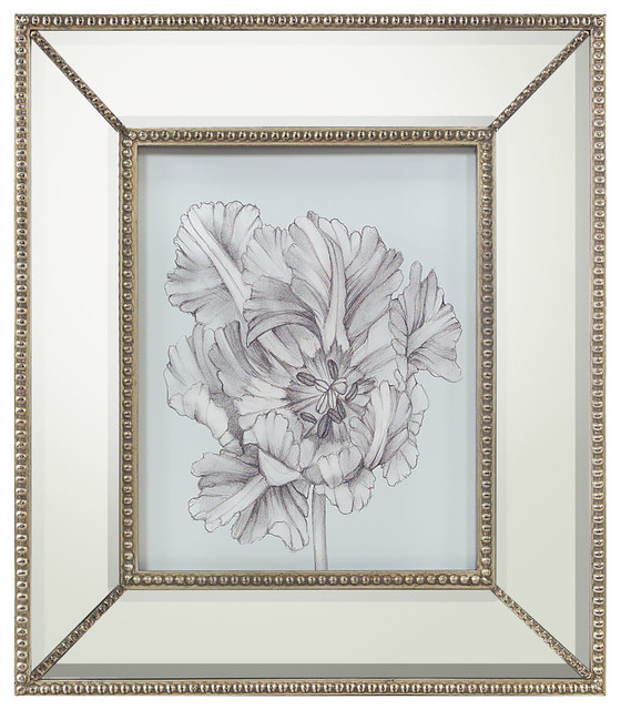 Silvery Blue Tulips I Print with Mirrored Frame