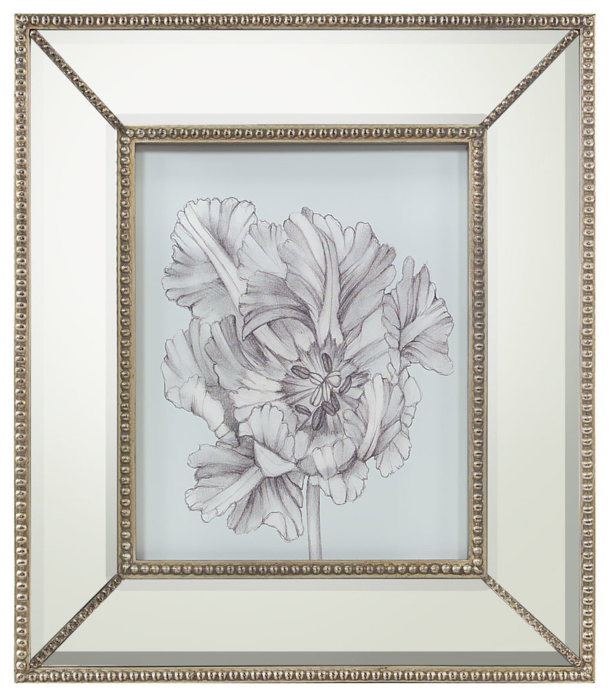 Silvery Blue Tulips I Print with Mirrored Frame
