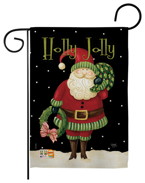 Holly Jolly Santa Winter Decorative Vertical Double Sided Garden Flag