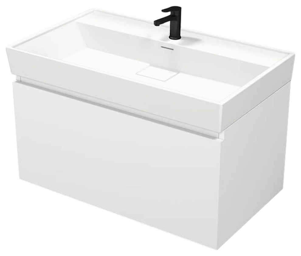 Nameeks Sharp-3219-W Sharp 32" Wall Mounted Single Basin Vanity - Glossy White