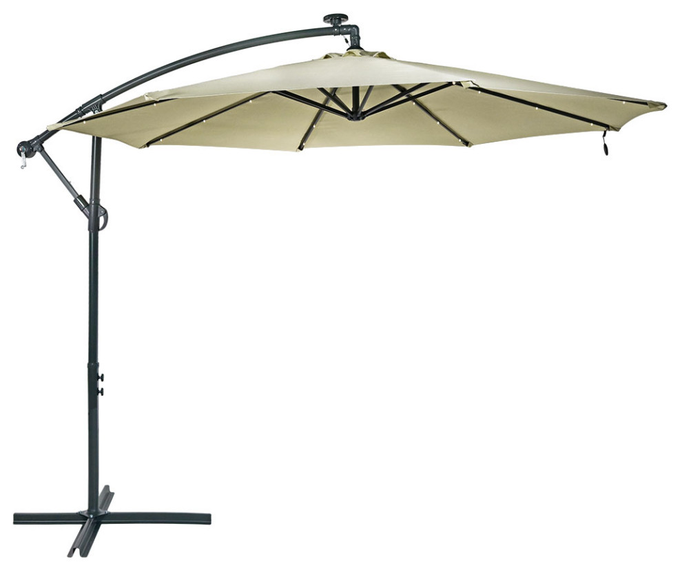 Sunnydaze Outdoor 10 Offset Solar Led Patio Umbrella With Crank Contemporary Outdoor Umbrellas By Serenity Health Home Decor