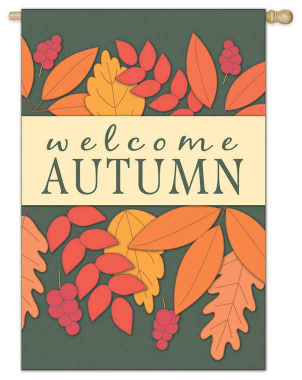 Welcome Autumn Leaves Applique Estate Size House Flag