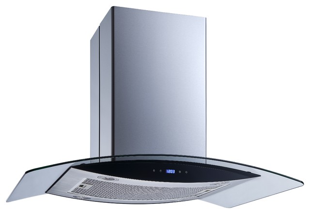 Winflo Convertible Island Range Hood, Stainless Steel and Glass, 475 CFM 36"