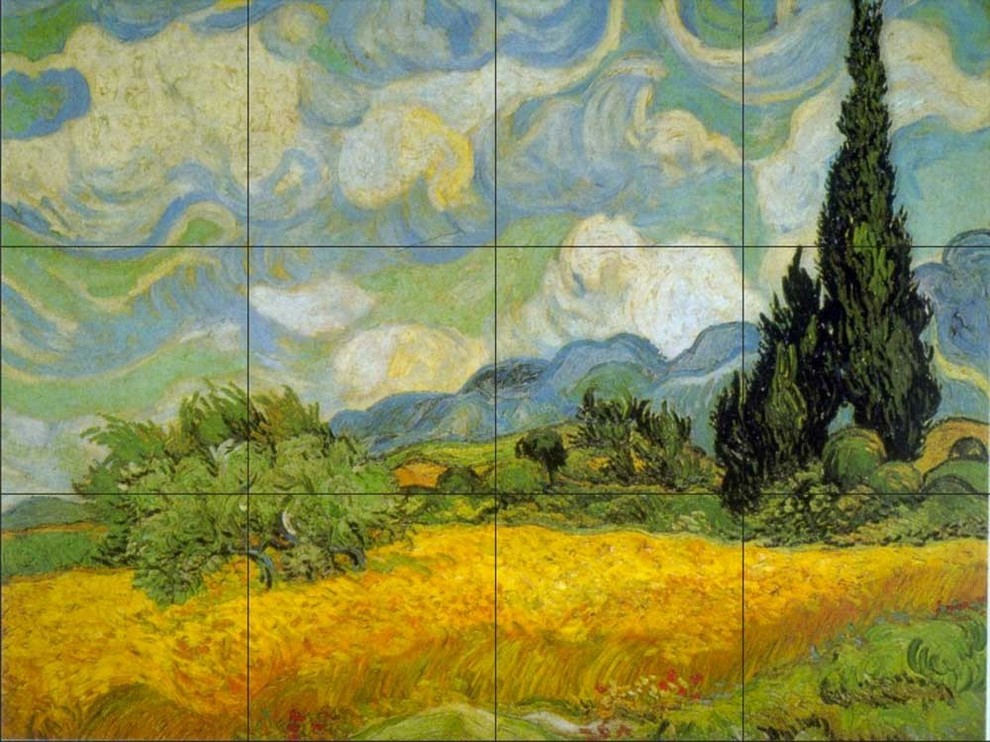 Tile Mural, Cypresses by Vincent Van Gogh, 30" x 24" (20 Tiles