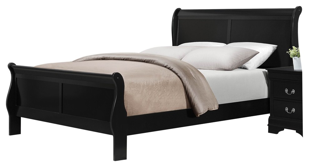 Modern Louis Philippe Queen Sleigh Bed, Burnished Black - Transitional - Sleigh Beds - by AMOC