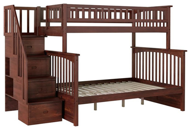AFI Columbia Twin Over Full Staircase Solid Wood Bunk Bed in Walnut ...