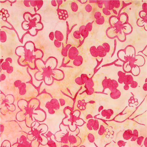 yellow pink Cherry Blossom Batik fabric by Timeless Treasures