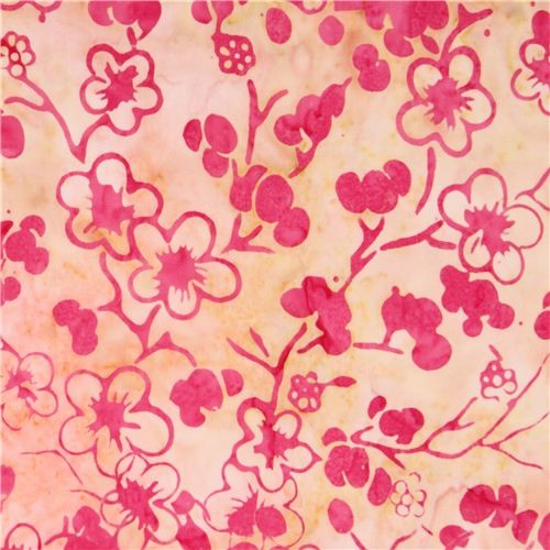 yellow pink Cherry Blossom Batik fabric by Timeless Treasures