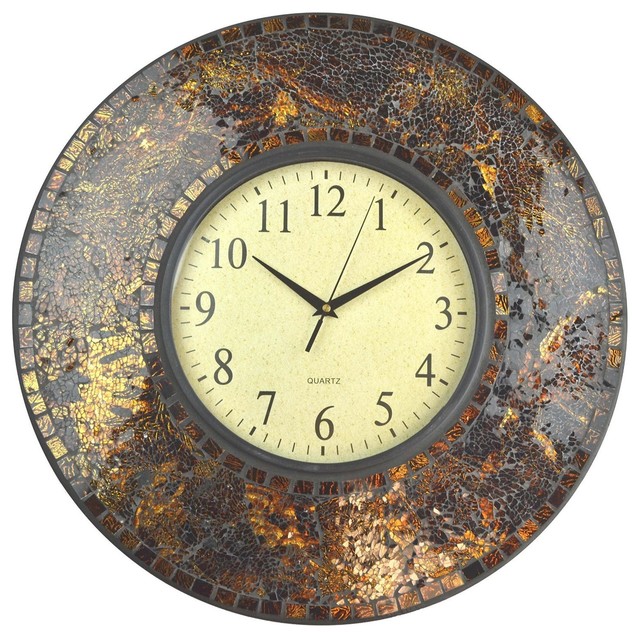 Lulu Decor, Amber Crush Mosaic Wall Clock With Glass Dial, 19