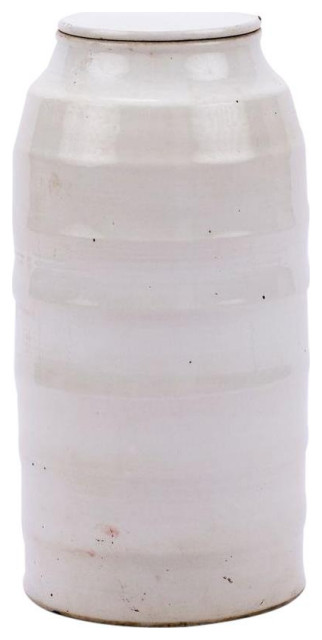 BUSAN Jar Flat-Lidded Lidded Tall White Black Varying Porcelain
