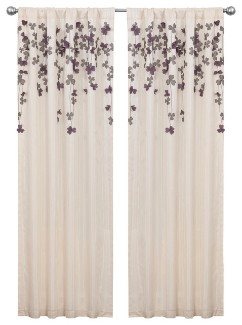 Flower Drops Window Panel Single Ivory Purple 42x84 Contemporary