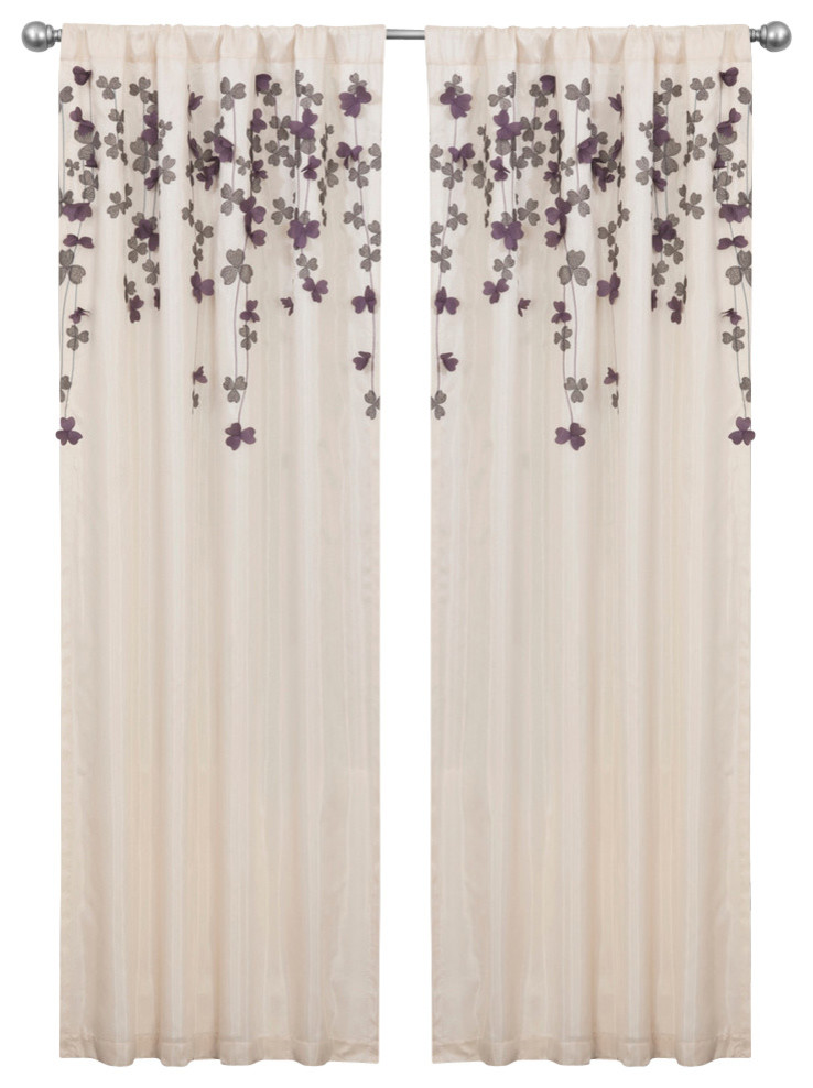 Flower Drops Window Panel Single Ivory Purple 42x84 Contemporary
