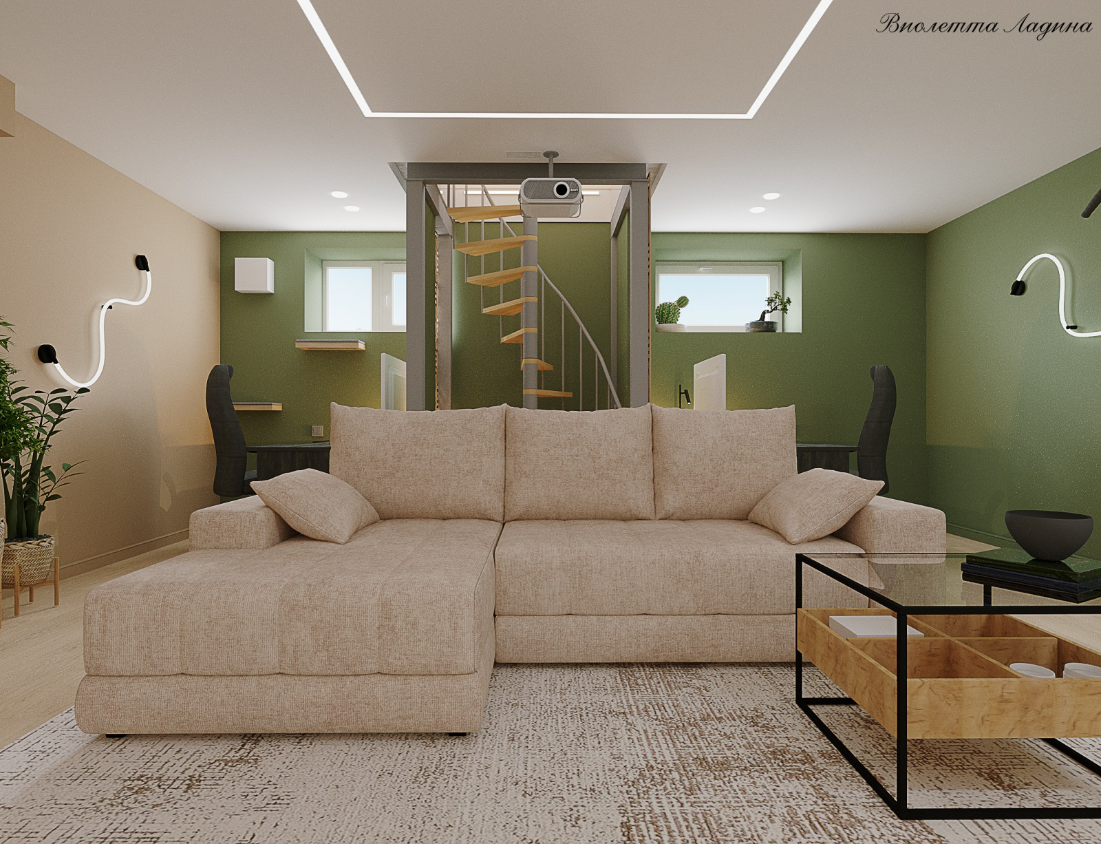 Гостиная в цокольном этаже.